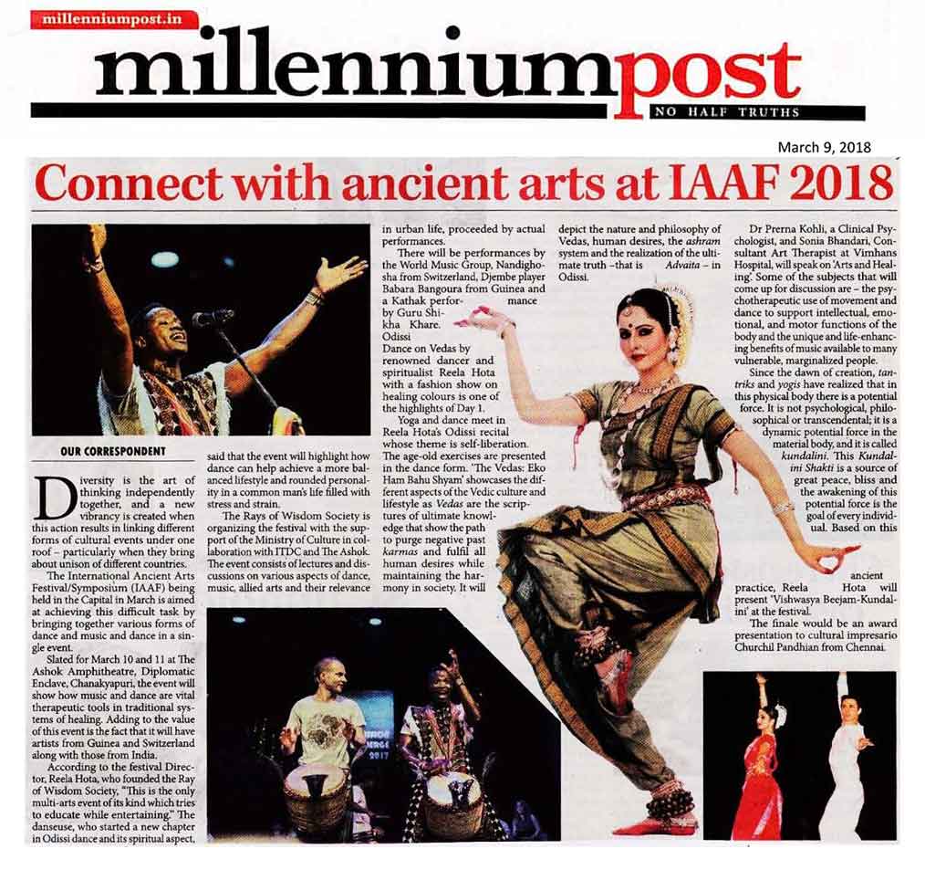 2018, March 9 : Connect with ancient arts at IAAF, Millinium Post.